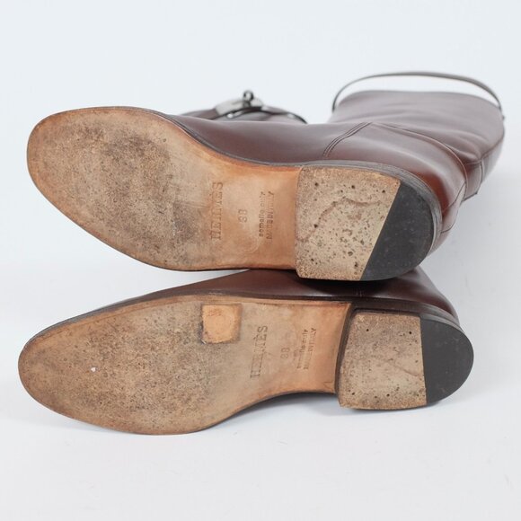 HERMES Jumping Riding Boots 38 US 8 brown leather Kelly silver buckle - Picture 10 of 10